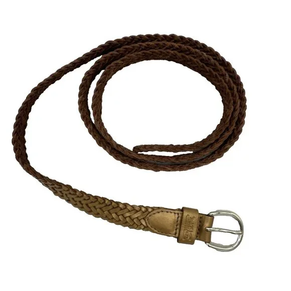 Levi's Belt Women‎ size 105/42 Gold Braided Leather rounded Buckle greek god - Picture 3 of 7